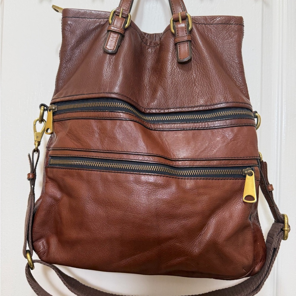 Fossil Explore tote brown leather
